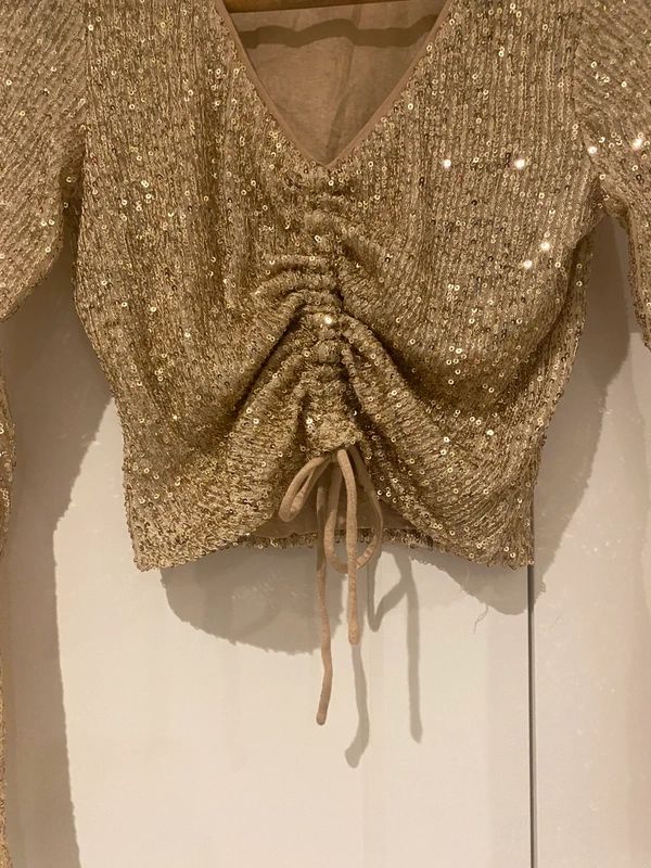 Better Be Gold Sequin Ruched Crop Top Party Festival UK S