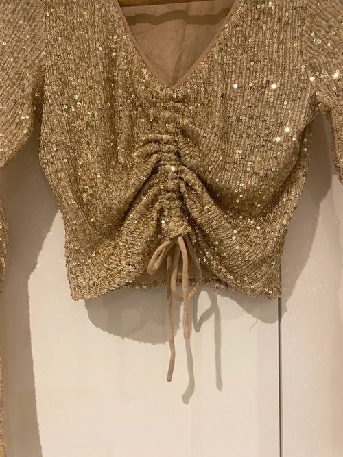 Better Be Gold Sequin Ruched Crop Top Party Festival UK S