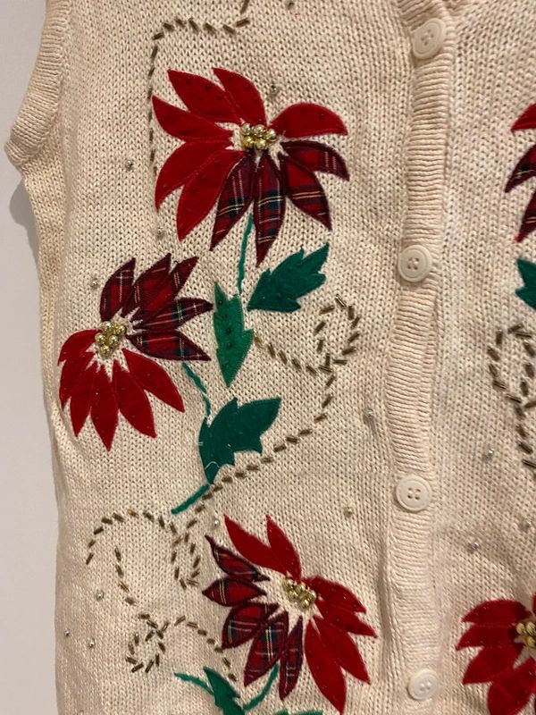 Vintage Bobbie Brooks Floral Embellished Knit Vest S