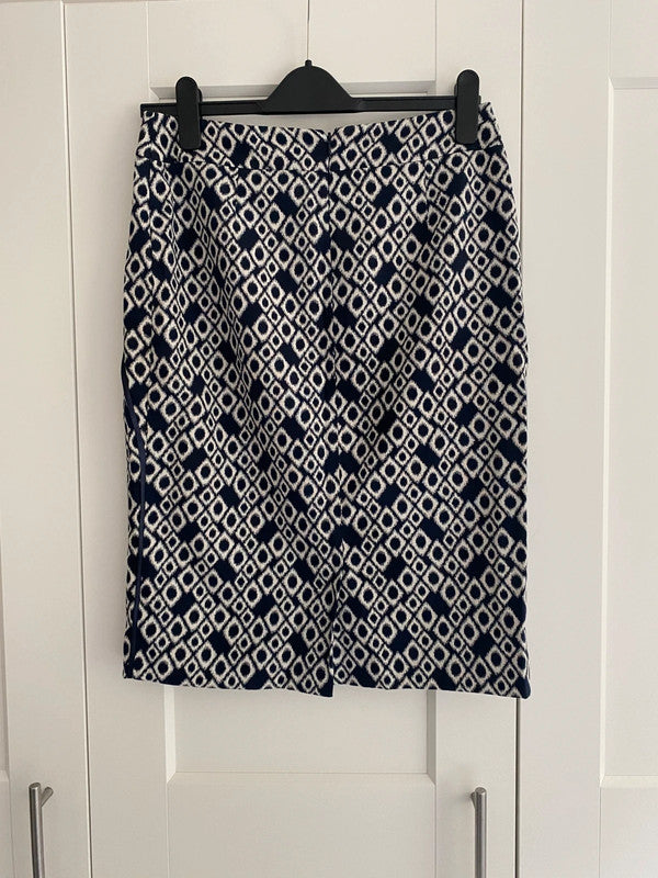 Monsoon Navy & White Geometric Print Skirt – UK 10