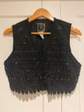 Vintage JouJou Black Beaded Crochet Waistcoat Boho Festival Vest UK 8