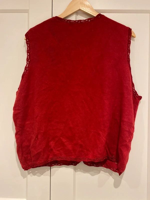 Karen Scott Christmas Tree Vest Red Embroidered Sequin XL (Fits 16)