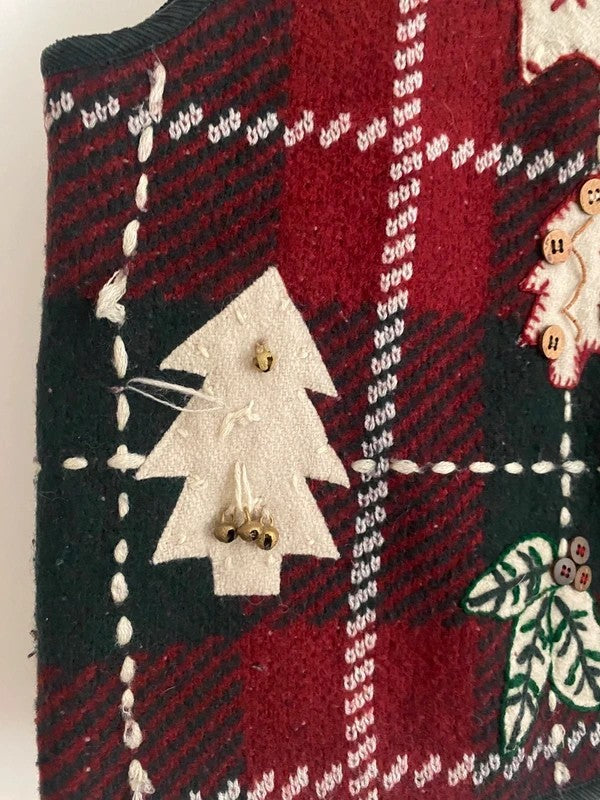 Vintage TanTrums Christmas Waistcoat XL Tartan Reindeer Trees Festive Gilet