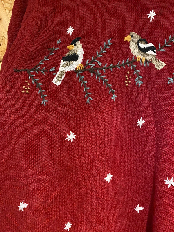 Vintage C.J. Banks Hand-Embroidered Bird Sweater – Burgundy – Size 2X