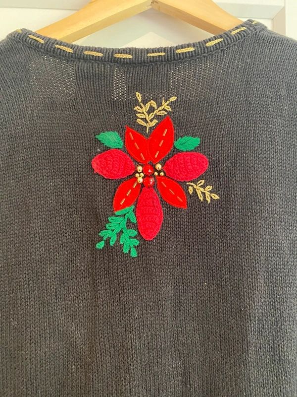 Vintage Bobbie Brooks Christmas Poinsettia Knit Vest Large 12/14 Holiday Sweater