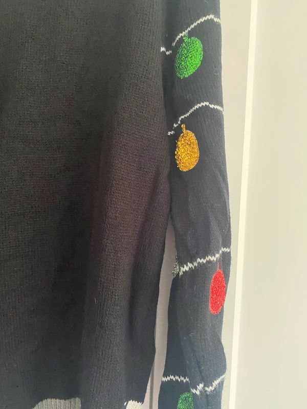 Funny Christmas Jumper “Fab Yuleous” Black Glitter Festive Sweater Size M