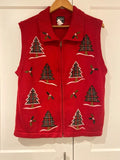 Vintage Southern Lady Red Christmas Tree Zip-Up Waistcoat – Size M