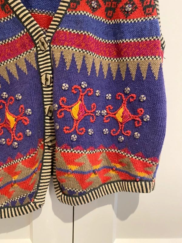 Vintage Secrets Sun Prints Patterned Knit Vest Medium 90s