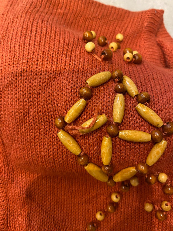 Vintage Lucia Boho Beaded Embroidered Vest Cardigan – Rust – Size L