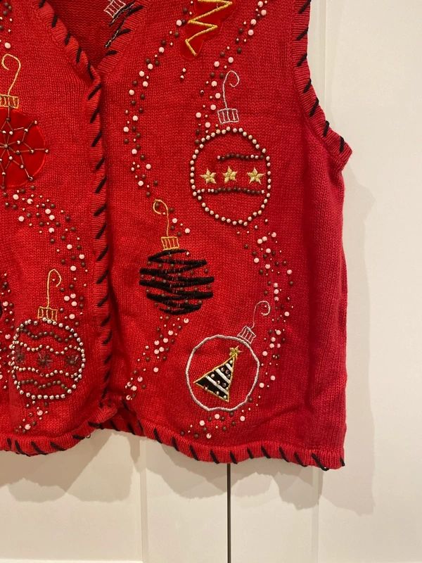 Women’s Christmas Embellished Knit Vest Sun Li Joy Size L (Fits UK 16) Festive