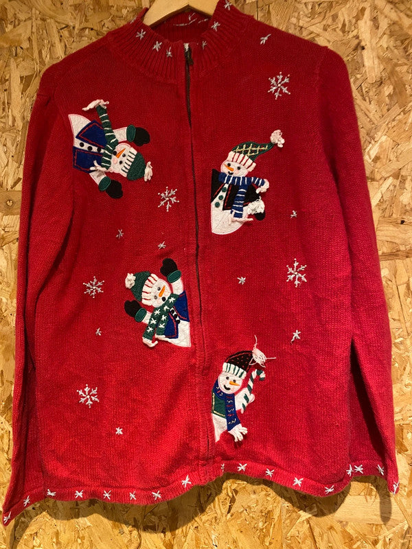 White Stag Red Snowman Christmas Cardigan – Size L