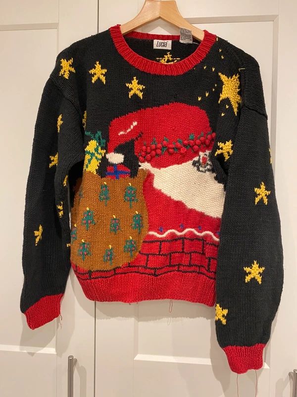 Vintage Lucia Christmas jumper Santa festive knit size L (fits UK 12-14)
