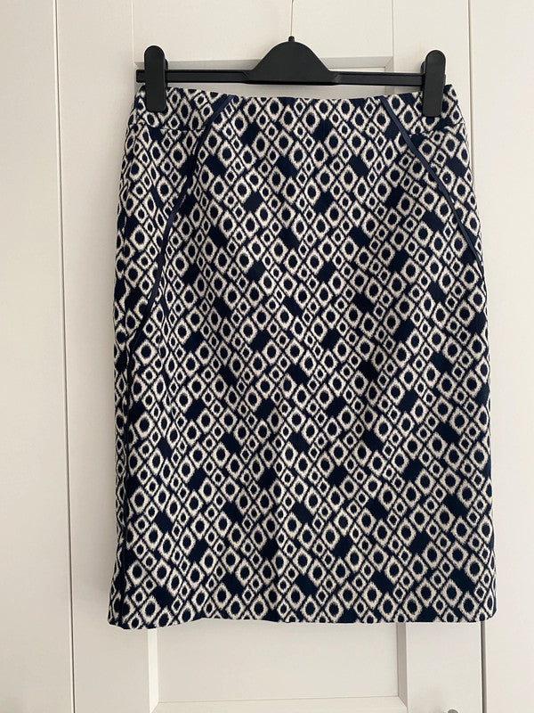 Monsoon Navy & White Geometric Print Skirt – UK 10