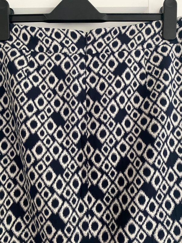 Monsoon Navy & White Geometric Print Skirt – UK 10