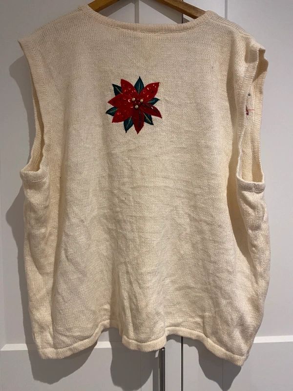 Vintage Bobbie Brooks Christmas Poinsettia Knit Vest 2X 22/24