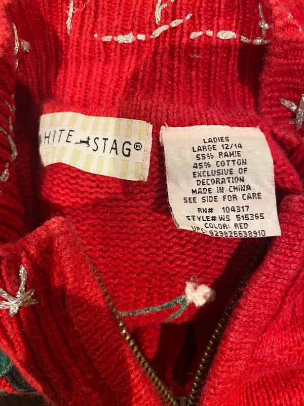 White Stag Red Snowman Christmas Cardigan – Size L