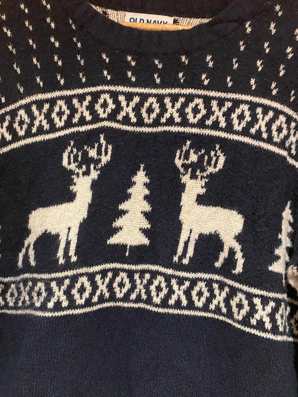 Old Navy Fair Isle Reindeer Christmas Jumper – Navy & White