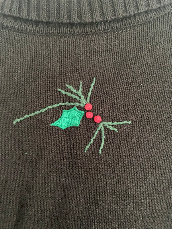 Vintage Bechamel Christmas Embroidered Cardigan – Black, Size M