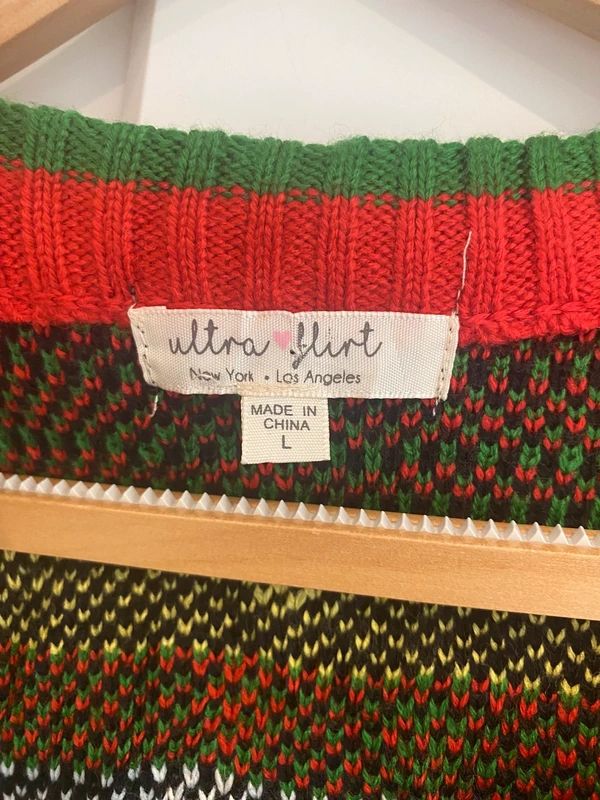 Vintage Christmas Knit Vest Tank Top Candy Cane Tree Stocking Large L