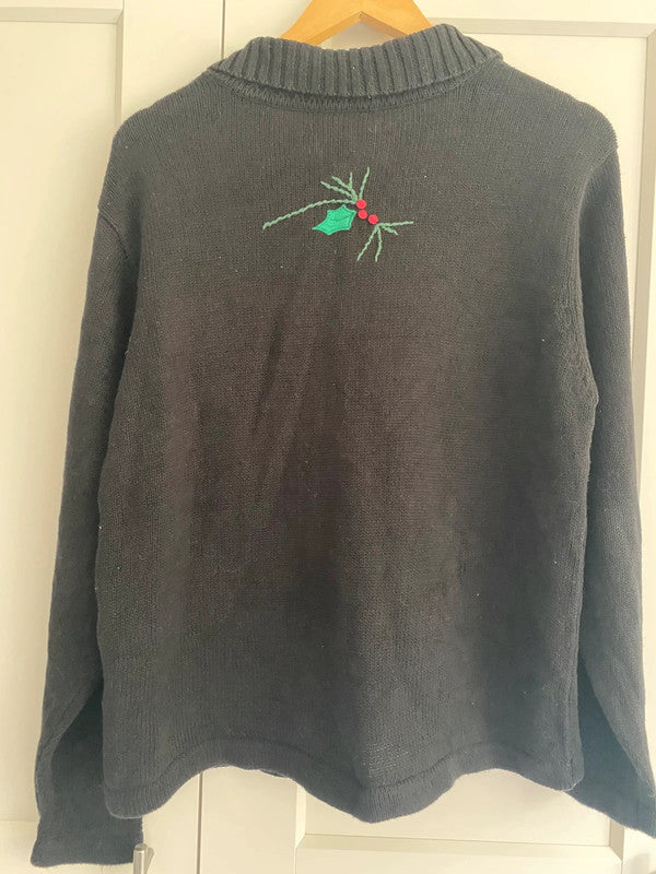 Vintage Bechamel Christmas Embroidered Cardigan – Black, Size M