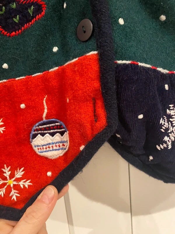 Vintage New Directions Christmas Waistcoat Size L Wool Blend Festive Vest
