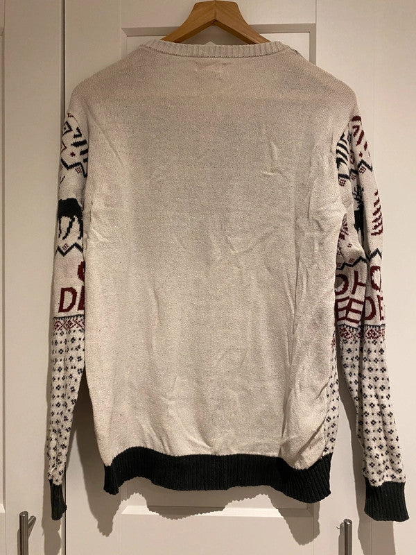 Oh Deer Christmas Jumper S/M Reindeer Fair Isle Cream