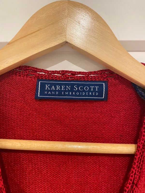 Karen Scott Christmas Tree Vest Red Embroidered Sequin XL (Fits 16)