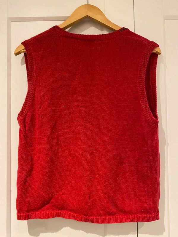 Vintage Christmas Vest Red Knit Nutcracker Xmas Trees Medium