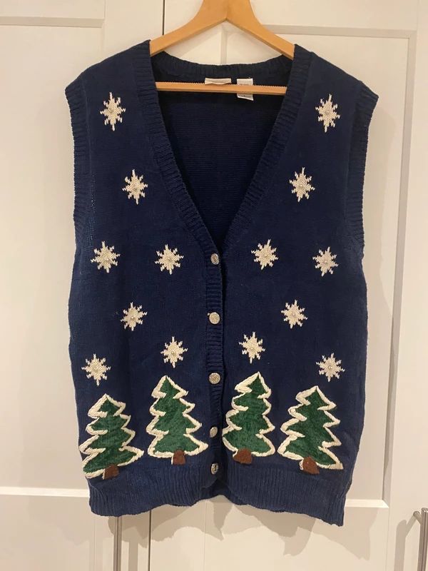 Laura Gayle Christmas Tree Knit Vest Navy Size L Fits UK 16-18