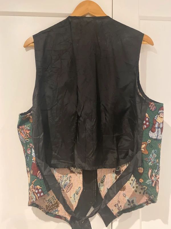 Vintage Christmas Tapestry Waistcoat Festive Santa Snowman Vest XL