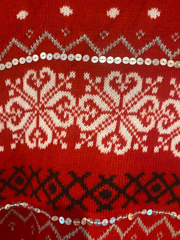 Red Fair Isle Christmas Jumper with Sequins – Festive Knit