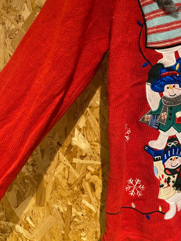 Bechamel Woman Red Christmas Snowman Cardigan 1X