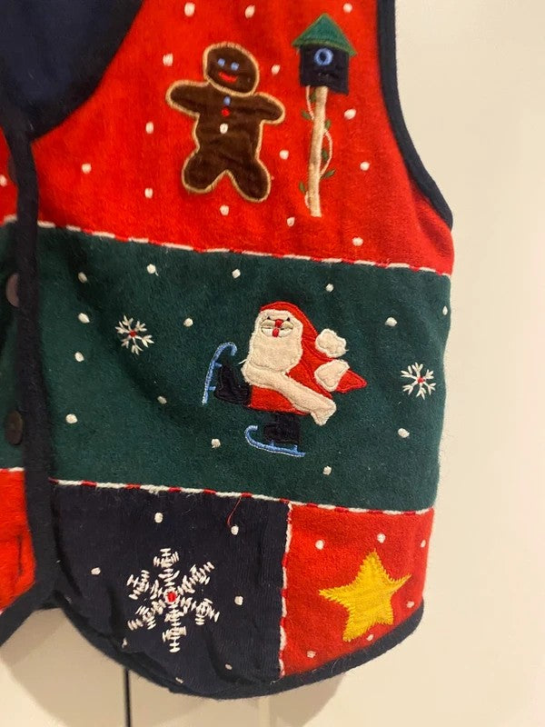 Vintage New Directions Christmas Waistcoat Size L Wool Blend Festive Vest