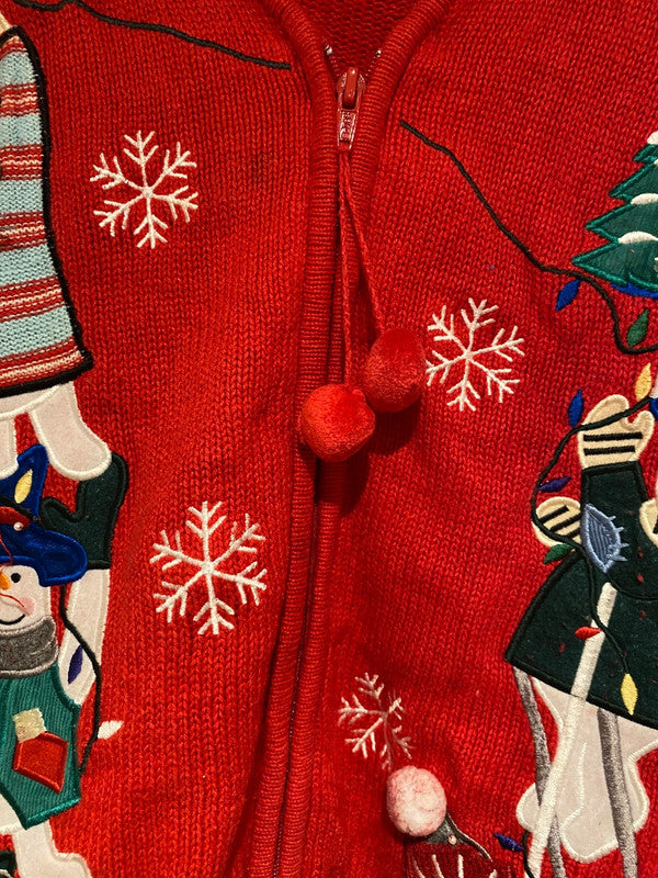 Bechamel Woman Red Christmas Snowman Cardigan 1X