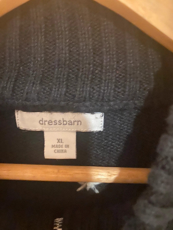 Dressbarn Christmas Cardigan – XL Black Grey White Snowman Knit Zip Up