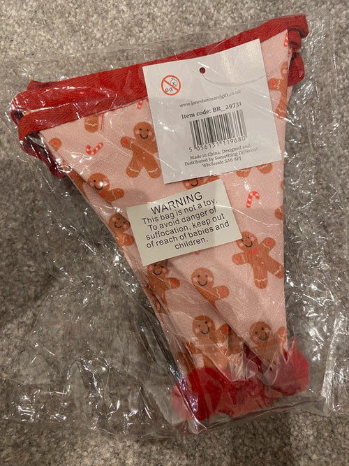 Christmas Gingerbread Fabric Bunting Banner – Pink & Red – New