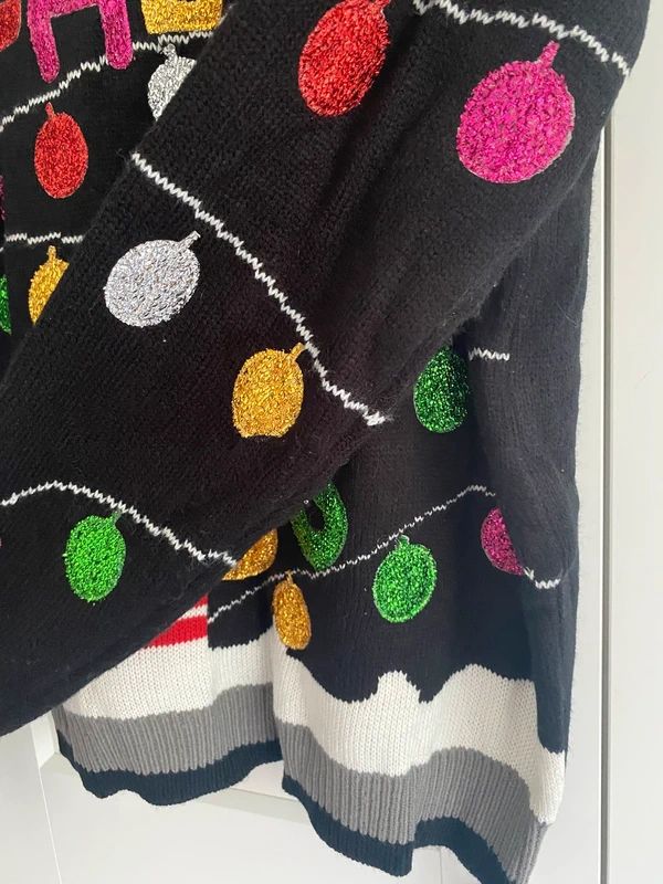 Funny Christmas Jumper “Fab Yuleous” Black Glitter Festive Sweater Size M