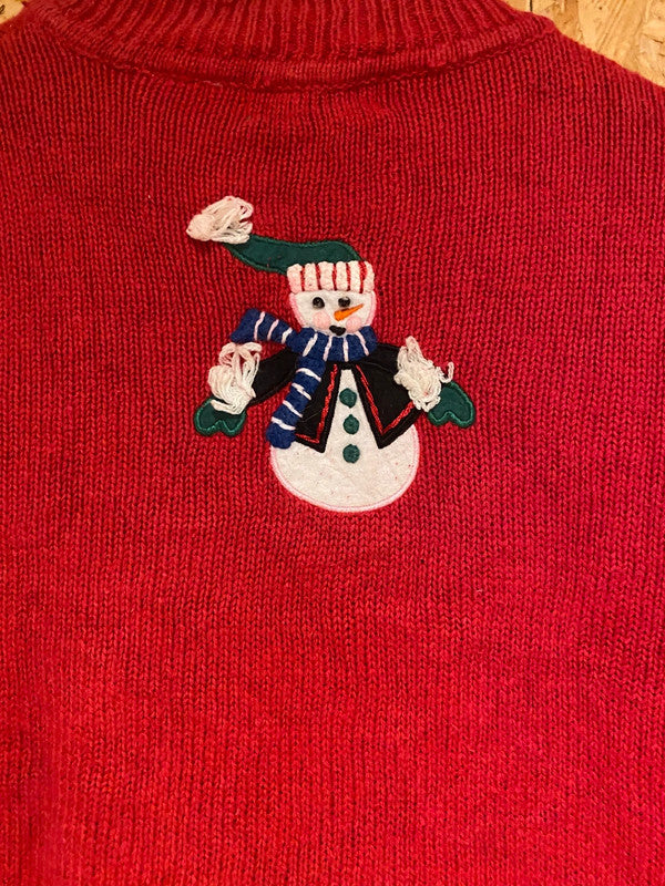 White Stag Red Snowman Christmas Cardigan – Size L