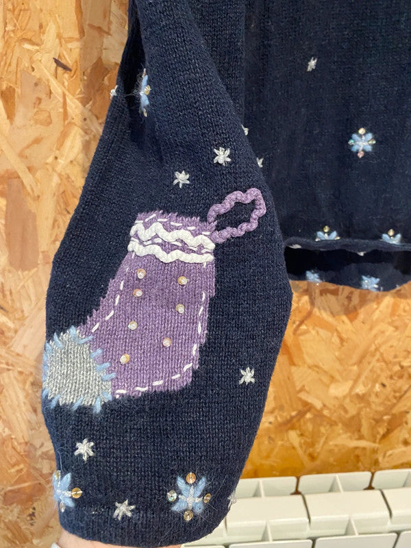 Christopher & Banks Hand Embroidered “JOY” Christmas Sweater – Size L