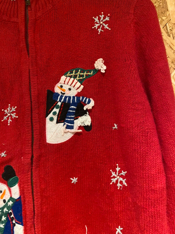 White Stag Red Snowman Christmas Cardigan – Size L