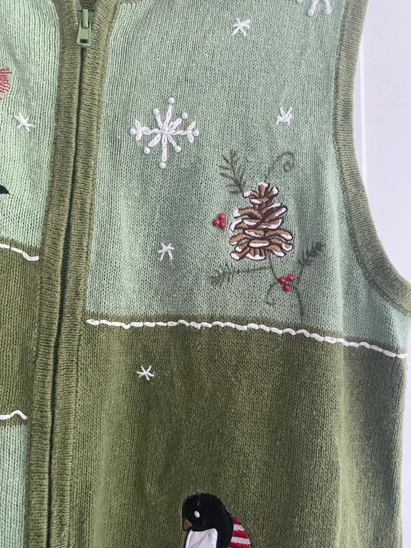 Vintage Christmas Penguin Knit Vest Gilet Women’s 16–18