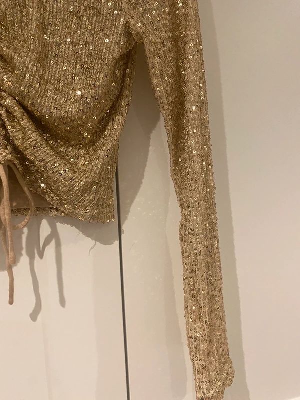 Better Be Gold Sequin Ruched Crop Top Party Festival UK S