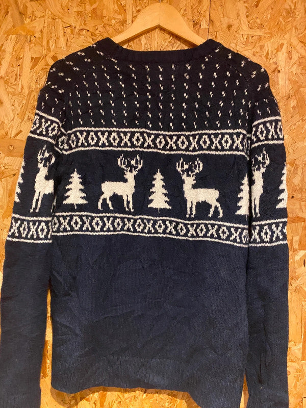 Old Navy Fair Isle Reindeer Christmas Jumper – Navy & White