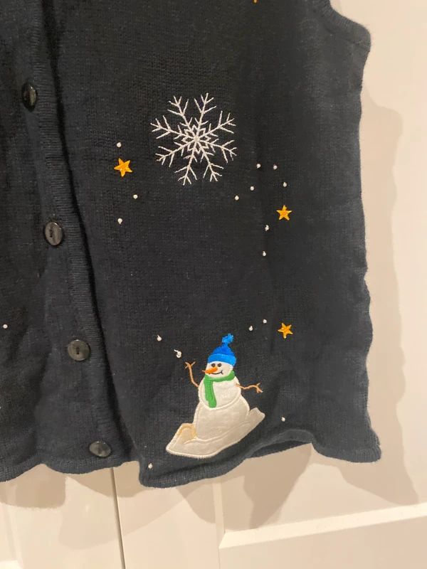 Christmas Snowman Knit Waistcoat Vest Black Festive UK 16/18