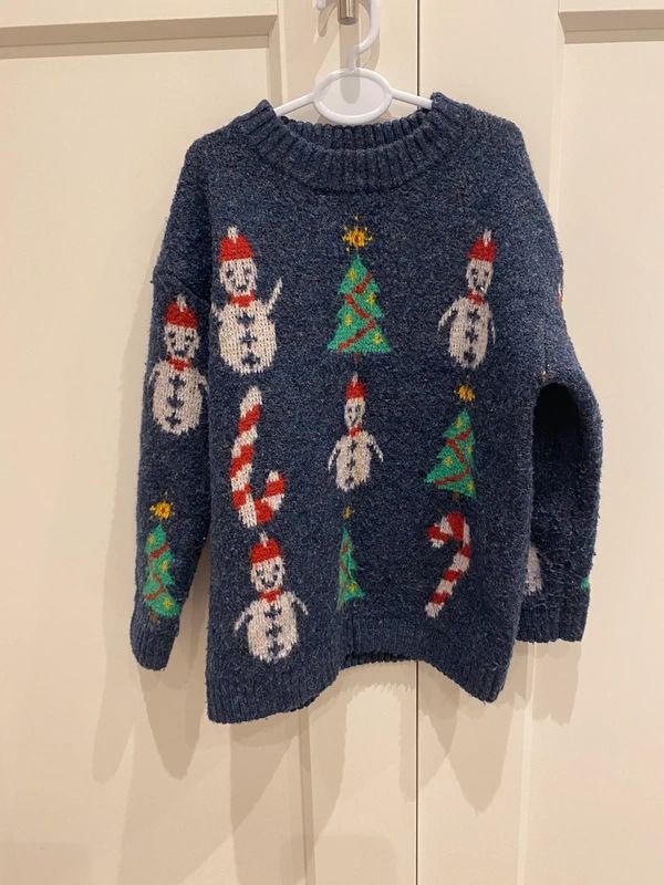 Vintage Christmas Snowman Candy Cane Jumper