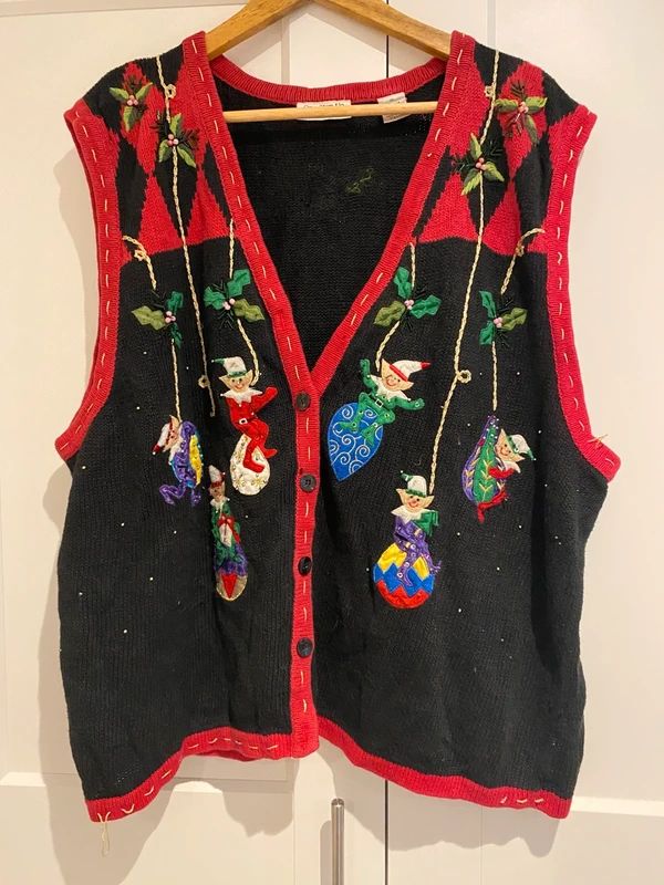 Vintage One Step Up Plus 3X Christmas Elf Knit Vest
