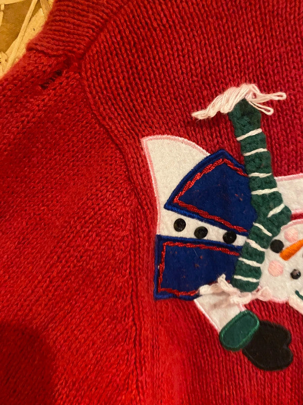 White Stag Red Snowman Christmas Cardigan – Size L