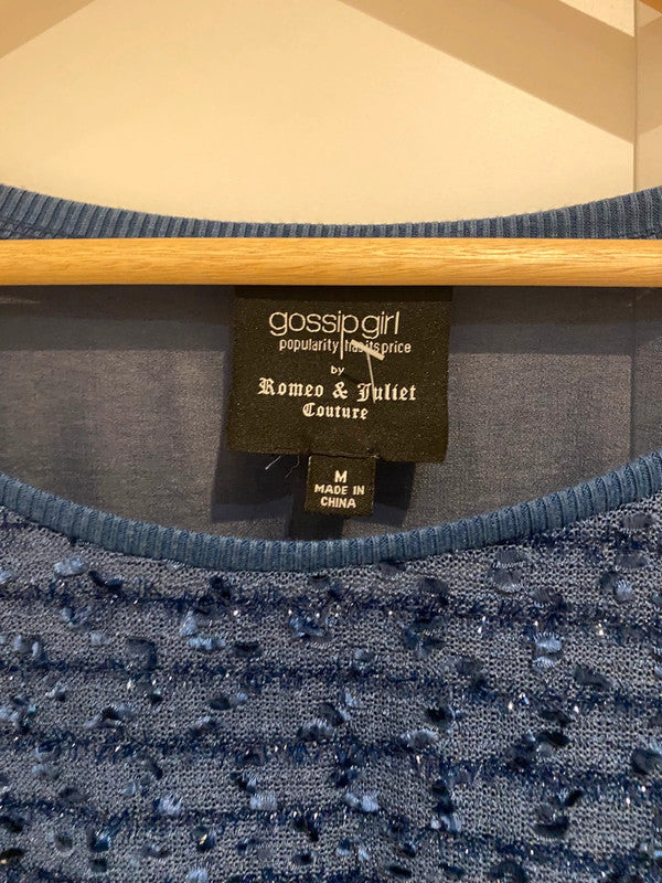 Gossip Girl by Romeo & Juliet Couture Blue Sequin Sheer Sleeve Jumper – Size M
