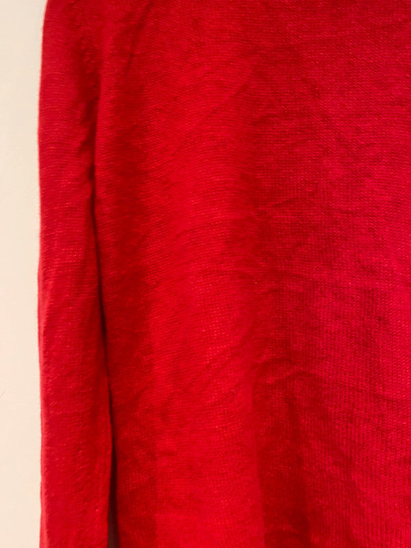 Tiara International Christmas Cardigan – Red Snowman Embroidered Sequin Sweater (Size L)