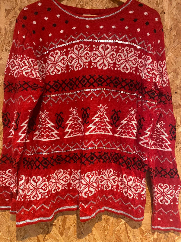 Red Fair Isle Christmas Jumper with Sequins – Festive Knit